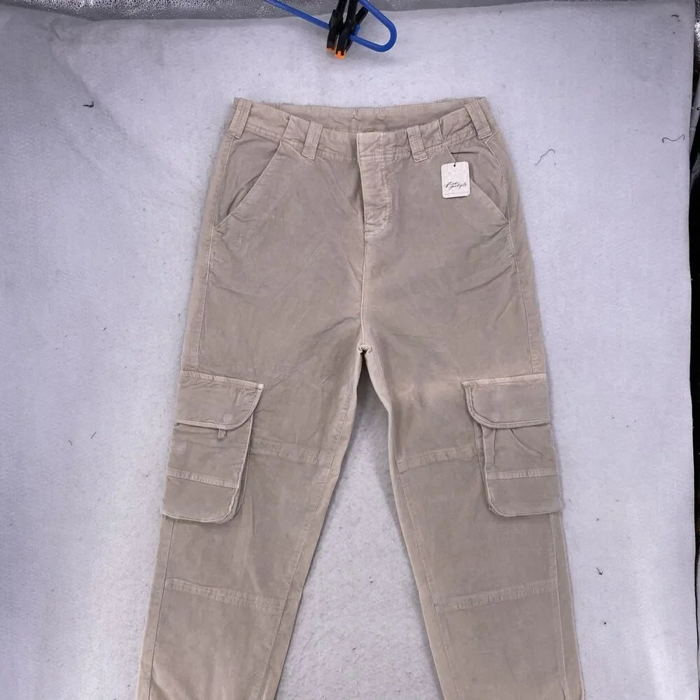 Free People Hard Crushin' Plush Cargo Pants 12 Ivory NWT High Rise Utility New